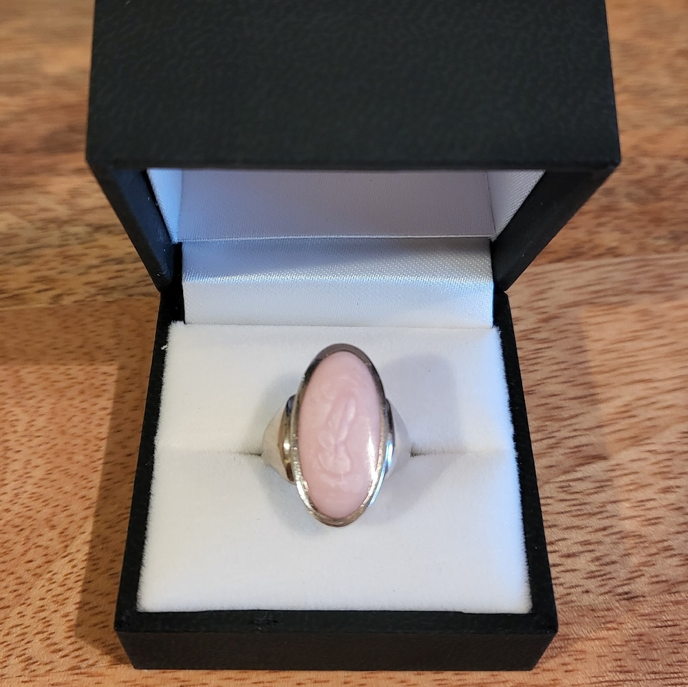 Sterling Silver & Pink Agate Ring, Size 5
